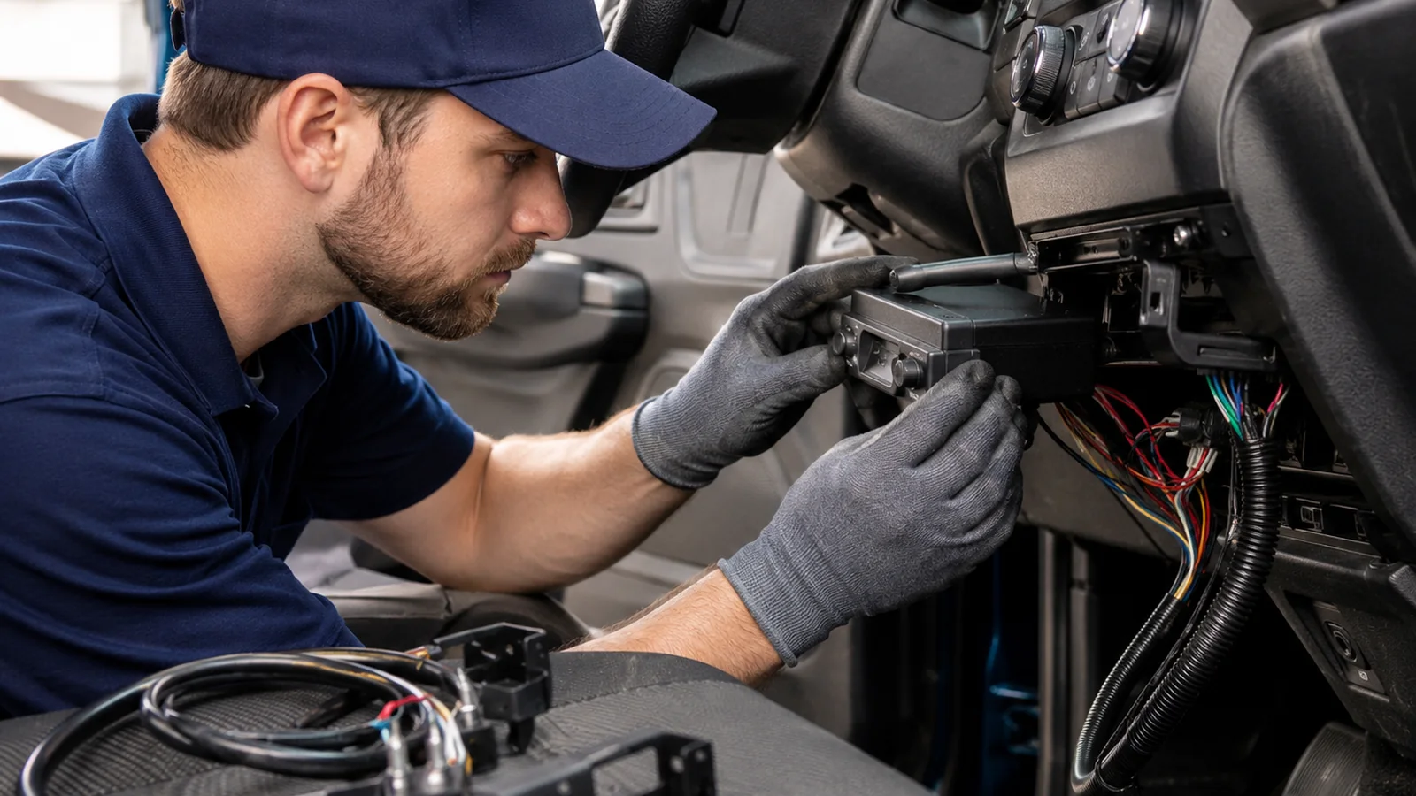 Technician testing trailer wiring and a brake-controller circuit service detail