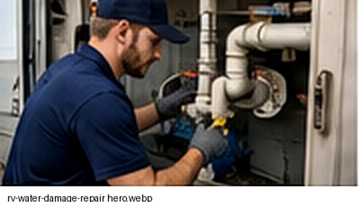 Technician inspecting an RV for water intrusion and damage service detail